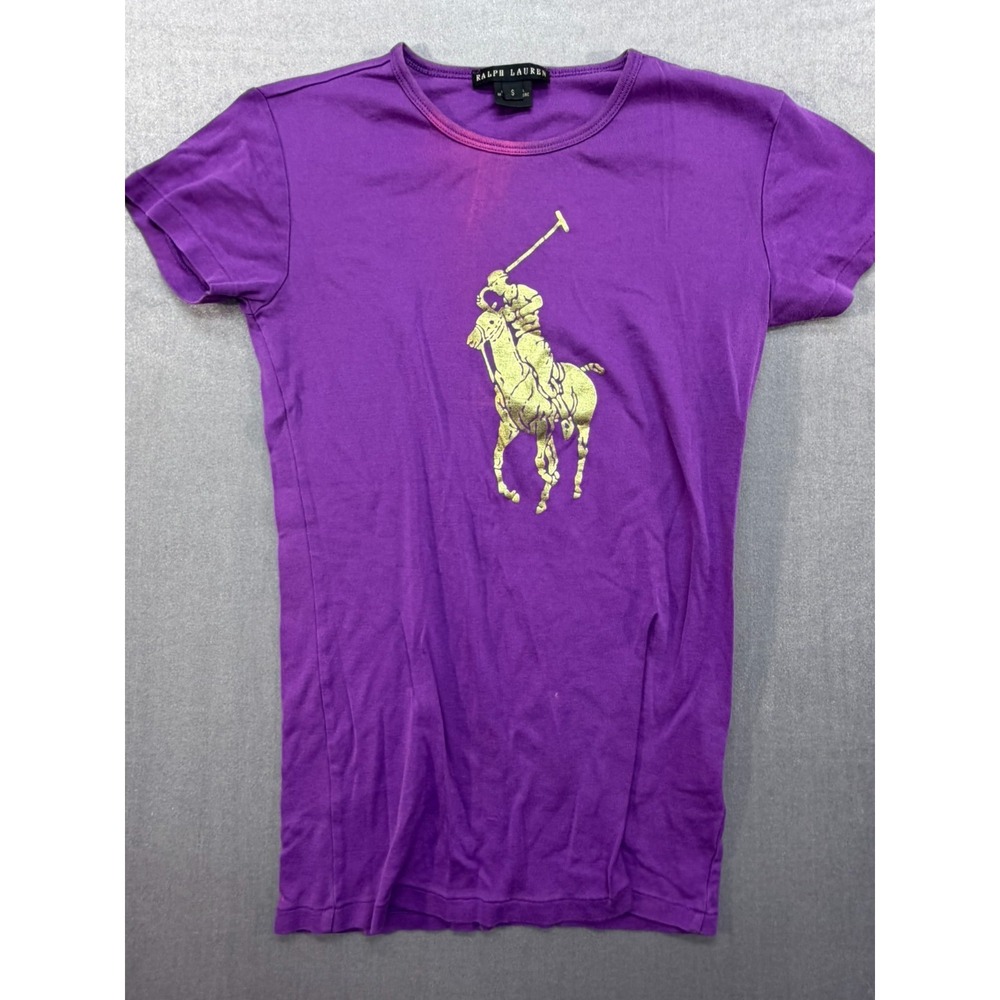 Vintage Ralph Lauren Made in USA Women T-Shirt‎ Big Pony Purple size Small